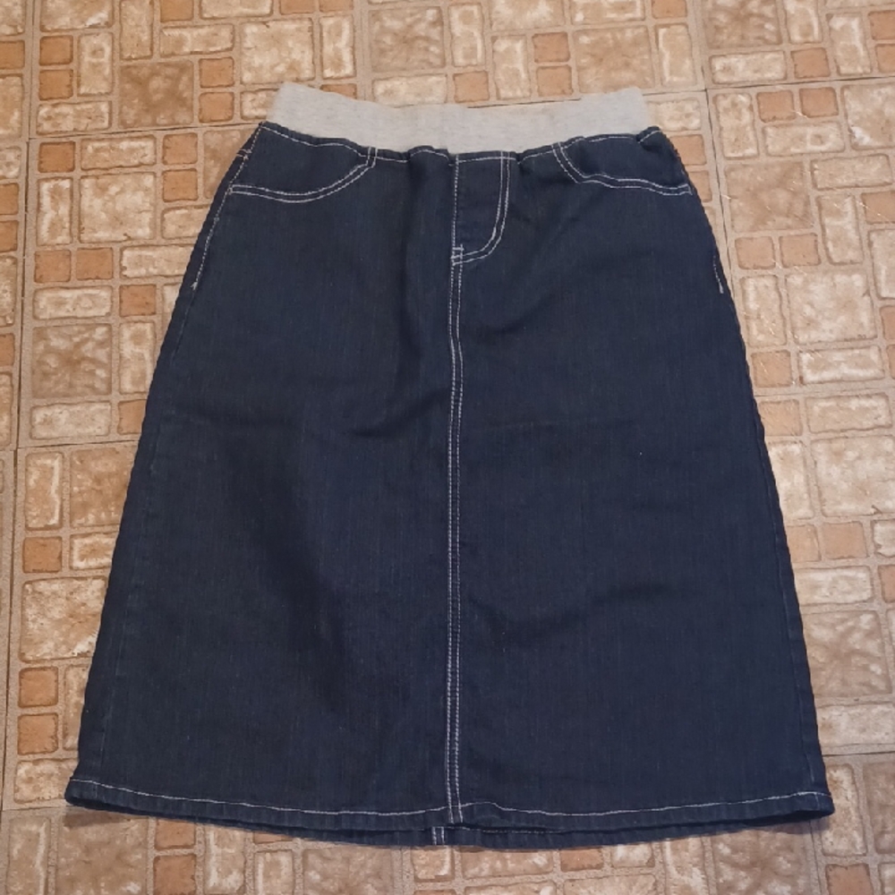 Stylish Denim Midi Skirt with Gray Waistband Be-girl Size Medium